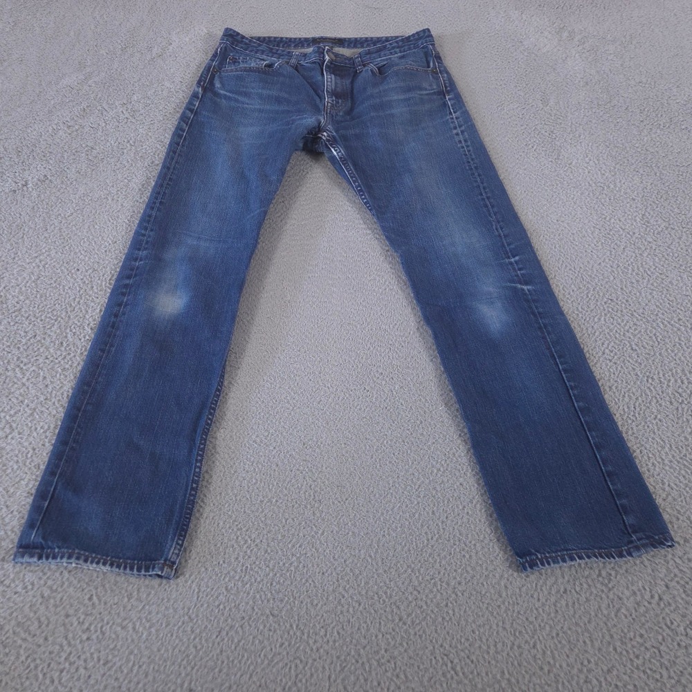Banana Republic Jeans Mens 33x32 Blue Slim Straight Faded Distressed‎ Denim